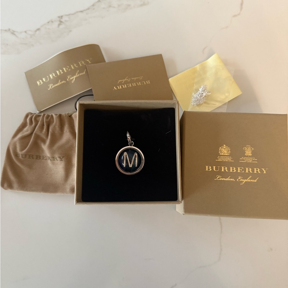 Burberry new with tags, inbox, ocean, blue marble charm with unbranded necklace‎